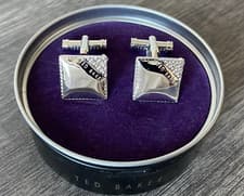 Image of TED BAKER SILVER TONE SQUARE LOGO CUFFLINKS BNIB