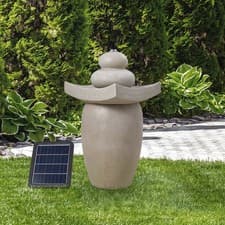 Image of Solar Water Fountain LED Rock Sphere Basin Water Feature Garden Decoration UK