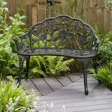 Image of Cast Aluminium Garden Bench 2 Seater Outdoor Patio Chair Weather Resistant