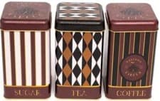 Image of 3 pc Tea Coffee Sugar Enamel Screen Printed Storage Canisters Tins UK STOCK