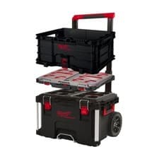 Image of Milwaukee PACKOUT 3 Piece Set Slim Organiser + Crate +Wheeled Trolley 4932493927