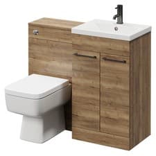 Image of Napoli Tobacco Oak 1000mm Vanity Unit Toilet Suite with 1 Tap Hole Basin and 2 D