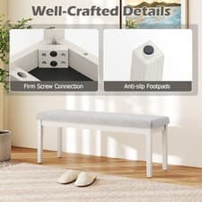 Image of Modern Linen Padded Shoe Bench Upholstered Dining Bench-Light Grey