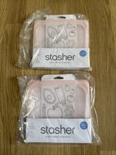 Image of 2 X Stasher Platinum Silicone Food Grade Reusable Storage Bag, Pink Sandwich Bag