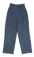 Image of Jaeger Women's Trousers Chambray Striped Belted Pleated Wide Leg Pockets Zip New