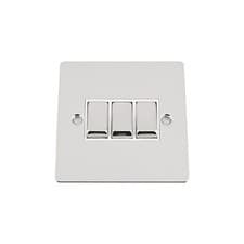 Image of 10 Amp Triple Light Switch 3 Gang 2 Way Polished Chrome Flat Style Silver effect