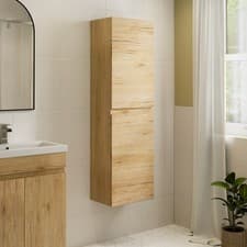 Image of 1200mm Wall Mounted Tall Bathroom Cabinet Unit Storage Furniture Soft Close Oak