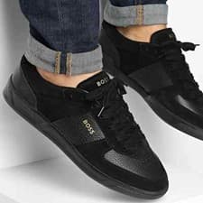 Image of Boss by Hugo Boss Tenn Trainers Black All Sizes Suede Leather RRP £229 HBBBG1