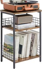 Image of YMYNY 3 Tier End Table, Record Player Stand with Storage, Industrial Tall Side 