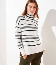 Image of NWT Loft Black & White Striped Funnel Neck Tunic Sweater, Size S