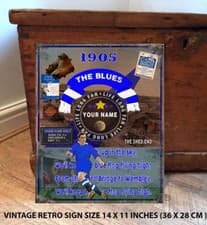 Image of PERSONALISED CHELSEA DESIGN NO1 FAN FOOTBALL Vintage Metal Wall Sign RS546