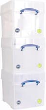 Image of Really Useful Box Plastic Storage 35 Litre With XXL Lid Clear (Pack Of 3)