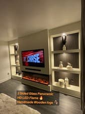 Image of 40 50 60 70 inch Media Electric Fireplace 3 Sided Glass With Wooden Logs LED
