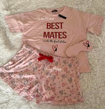 Image of Ann Summers Best Mates T Shirt,Shorts & Eyemask Pyjama Set Pink Size M-12/14