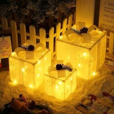 Image of 3-Pack Light Up Christmas Gift Boxes - Warm White LEDs, Remote & Timer, Decor