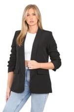 Image of Ladies Ruched Sleeve Fully Lined Blazer Collared Casual Ladies Formal Jacket Top