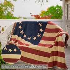 Image of Primitive Patriotic Americana BETSY ROSS FLAG THROW Woven Blanket Coverlet