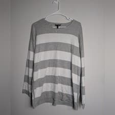 Image of Eileen Fisher Sweatshirt Peruvian Organic Cotton Reversible Stripe Gray Soft