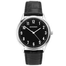 Image of Sekonda Black Dial Mens Watch Leather Strap 1777 Quartz 30m RRP £29.99