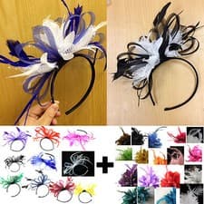 Image of Bespoke Feather Hair Fascinator Headband Wedding and Royal Ascot Races Ladies