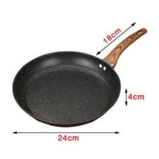 Image of 22-30cm Non Stick Frying Pan Marble Granite Coated Black with Wood Handle