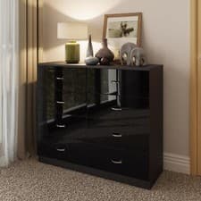 Image of Bedside Cabinet 2-8 Drawer Chest of Drawers Black High Gloss Matt Frame