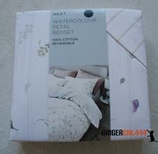 Image of NEXT 100% Cotton Fresh Watercolour Petal Floral & Stripes White Bed Set KING