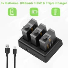 Image of 3Pack Battery + Charger for GoPro Hero 8 7 6 5 AABAT-001 CHDHX-501 AHDBT-501/801