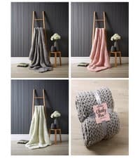 Image of Chunky Knit Throws Hand Knitted Throw Large Soft Sofa Bed Wooly Cable Blanket