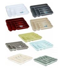 Image of PLASTIC KITCHEN CUTLERY TRAY ORGANIZER 7 COMPARTMENT CUTLERY HOLDER STORAGE
