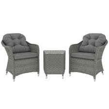 Image of Outsunny 3 PCS Aluminium Rattan Bistro Set with Soft Cushions & Glass Top