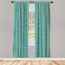 Image of Flamingo Curtains 2 Panel Set Birds Exotic Foliage
