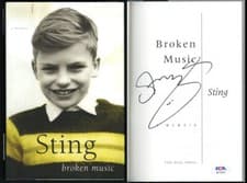 Image of Sting SIGNED Broken Music HC 1st Ed 1st Print PSA/DNA AUTOGRAPHED NEW Police