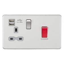 Image of 45A DP Switch & 13A Switched Socket with Dual USB Charger 2.4A Brushed Chrome Gr