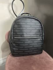 Image of Emporio Armani - Black/Grey Leather Backpack EA Logo RARE OG