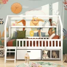 Image of 3ft Single Wooden Cabin Bed Frame With Storage Compartments & Drawer Mid-Sleeper