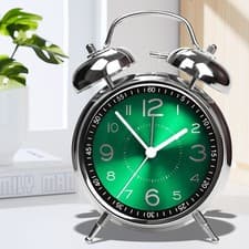 Image of Bedside Traditional Classic Saxon Wind Up Double Bell Alarm Clock Chrome UK
