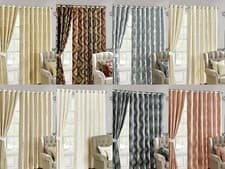 Image of Jacquard Curtains Ring Top Eyelet Luxury Pair Fully Lined Ready Made Tiebacks