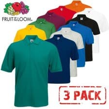 Image of 3 PACK FRUIT OF THE LOOM Plain 65/35 Polo Shirts Unisex Men Women Tee T Shirt