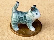 Image of Dolls House Striped Cat Pet Ceramic Kitten Animal 1:12 Scale Ornament ZF tumdee