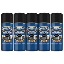 Image of 5X Hammerite Smooth Black Aerosol Direct to Rust Metal Spray Paint 400ml