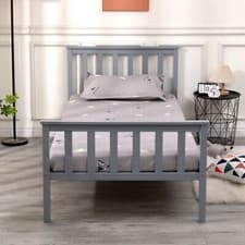Image of SINGLE BED PINE FRAME 3FT GREY WOODEN SHAKER STYLE BEDROOM FURNITURE