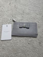 Image of Genuine Ted Baker Grey Bow Zipped Card Holder Slim Brand New With Tags