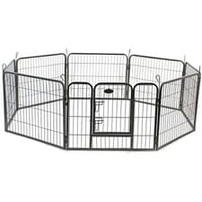 Image of Dog Puppy Play Pen Cage Rabbit Guinea Pig Black Metal Enclosure Secure Folding