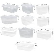 Image of Wham Clear Plastic Storage Box Boxes with Lids Home Office Kitchen Stackable