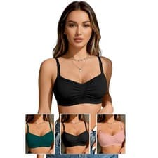 Image of Womens Seamless Wireless Bra Adjustable Straps Soft Comfort Bralette Pack of 3