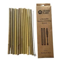 Image of Large Organic Bamboo Reusable Drinking Straws - Set of 12