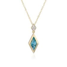 Image of 9ct Yellow Gold Blue Topaz & Diamond Pendant & Necklace - 16/18"
