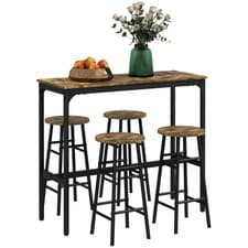 Image of 5 Piece Industrial Bar Table & Stools Set Kitchen Breakfast Bar Rustic Brown