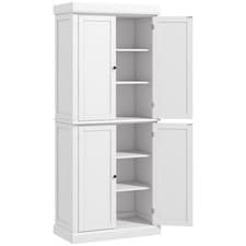 Image of HOMCOM Modern Kitchen Storage Cabinet, 6-Tier Shelves W/ 4 Adjustable, White